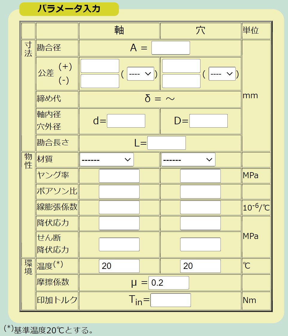 パラメータ入力と計算実行